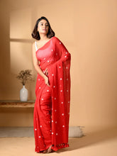 Load image into Gallery viewer, Red Mulmul Cotton Saree