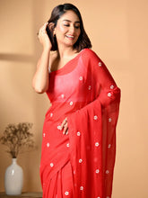 Load image into Gallery viewer, Red Mulmul Cotton Saree