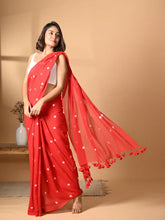 Load image into Gallery viewer, Red Mulmul Cotton Saree