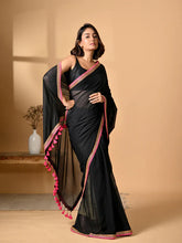 Load image into Gallery viewer, Black Zari Mulmul Cotton Saree