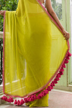 Load image into Gallery viewer, Neon Zari Mulmul Cotton Saree