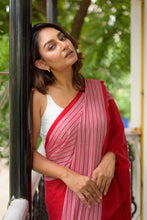 Load image into Gallery viewer, Iconic Red Mulmul Cotton Saree