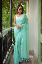 Load image into Gallery viewer, Sea Green Mulmul Cotton Saree