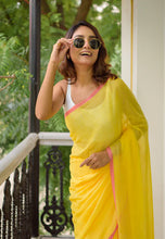 Load image into Gallery viewer, Yellow And Pink Mulmul Cotton Saree