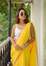 Load image into Gallery viewer, Yellow And Pink Mulmul Cotton Saree