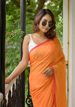 Load image into Gallery viewer, Orange And Pink Mulmul Cotton Saree