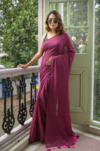 Load image into Gallery viewer, Magenta Mulmul Cotton Saree