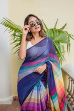 Load image into Gallery viewer, Navy Blue Mulmul Cotton Saree