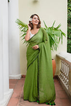 Load image into Gallery viewer, Green Mulmul Cotton Saree