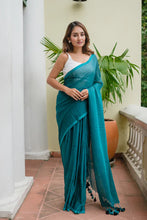 Load image into Gallery viewer, Turquoise Blue Mulmul Cotton Saree