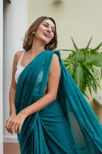 Load image into Gallery viewer, Turquoise Blue Mulmul Cotton Saree