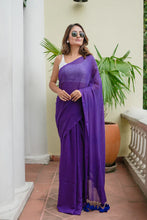 Load image into Gallery viewer, Purple Mulmul Cotton Saree