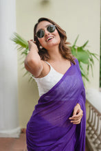 Load image into Gallery viewer, Purple Mulmul Cotton Saree