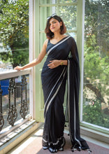 Load image into Gallery viewer, Black And White Mulmul Cotton Saree