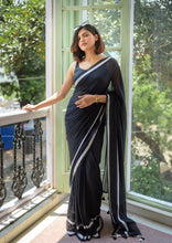 Load image into Gallery viewer, Black And White Mulmul Cotton Saree