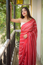 Load image into Gallery viewer, Classic Red Mulmul Cotton Saree