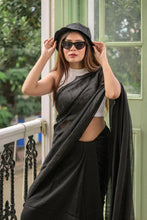 Load image into Gallery viewer, Dark Black Mulmul Cotton Saree