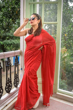Load image into Gallery viewer, Red Rose Mulmul Cotton Saree