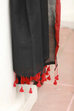 Load image into Gallery viewer, Black Red Mulmul Cotton Saree