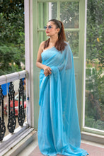 Load image into Gallery viewer, Sky Blue Mulmul Cotton Saree