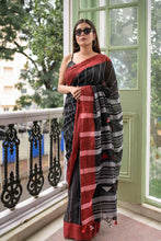 Load image into Gallery viewer, Midnight Black Cotton Saree