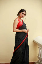 Load image into Gallery viewer, Black Red Mulmul Cotton Saree