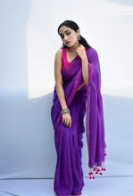 Load image into Gallery viewer, Purple Pink Soft Cotton Saree