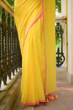 Load image into Gallery viewer, Yellow And Pink Mulmul Cotton Saree