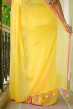 Load image into Gallery viewer, Yellow And Pink Mulmul Cotton Saree