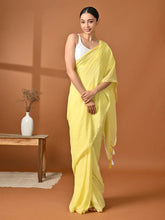 Load image into Gallery viewer, Yellow Mulmul Cotton Saree