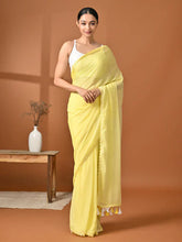 Load image into Gallery viewer, Yellow Mulmul Cotton Saree