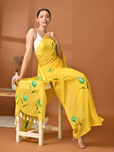 Load image into Gallery viewer, Hand Painted Yellow Mulmul Cotton Saree