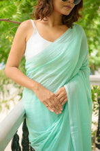 Load image into Gallery viewer, Sea Green Mulmul Cotton Saree