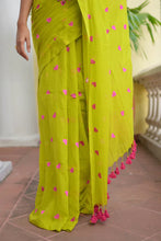 Load image into Gallery viewer, Lime Green Love Mulmul Cotton Saree