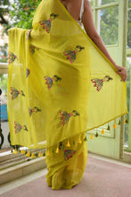 Load image into Gallery viewer, Green Embroidery Mulmul Cotton Saree