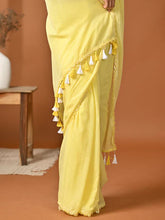 Load image into Gallery viewer, Yellow Mulmul Cotton Saree