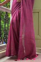 Load image into Gallery viewer, Magenta Mulmul Cotton Saree