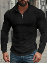 Load image into Gallery viewer, Men's American Retro Autumn And Winter Half-Zip Small Plaid Casual Stand-Up Collar Long-Sleeved Sweatshirt