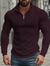 Load image into Gallery viewer, Men's American Retro Autumn And Winter Half-Zip Small Plaid Casual Stand-Up Collar Long-Sleeved Sweatshirt
