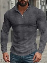 Load image into Gallery viewer, Men's American Retro Autumn And Winter Half-Zip Small Plaid Casual Stand-Up Collar Long-Sleeved Sweatshirt