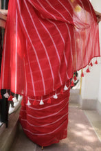 Load image into Gallery viewer, Classic Red Mulmul Cotton Saree
