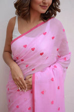 Load image into Gallery viewer, Pink Love Mulmul Cotton Saree
