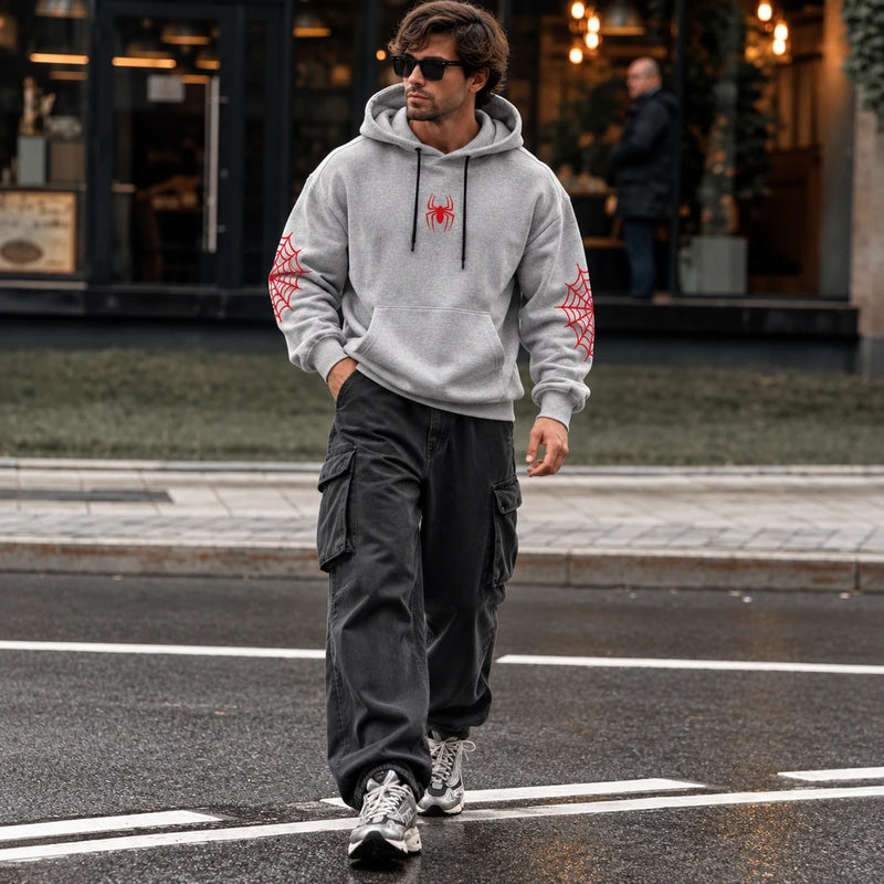Spider-Print Casual Hoodie