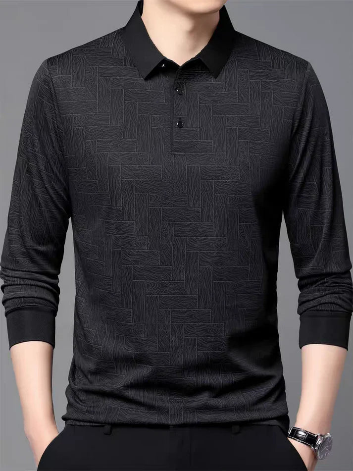 Midnight Herringbone Luxe Polo T-Shirt