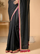 Load image into Gallery viewer, Black Zari Mulmul Cotton Saree
