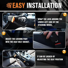 Load image into Gallery viewer, Universal Car Steering Wheel Lock With Seat Belt Socket locks
