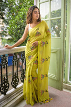 Load image into Gallery viewer, Green Embroidery Mulmul Cotton Saree
