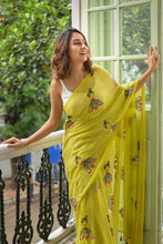 Load image into Gallery viewer, Green Embroidery Mulmul Cotton Saree
