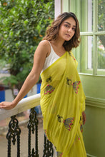 Load image into Gallery viewer, Green Embroidery Mulmul Cotton Saree
