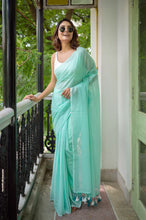 Load image into Gallery viewer, Sea Green Mulmul Cotton Saree
